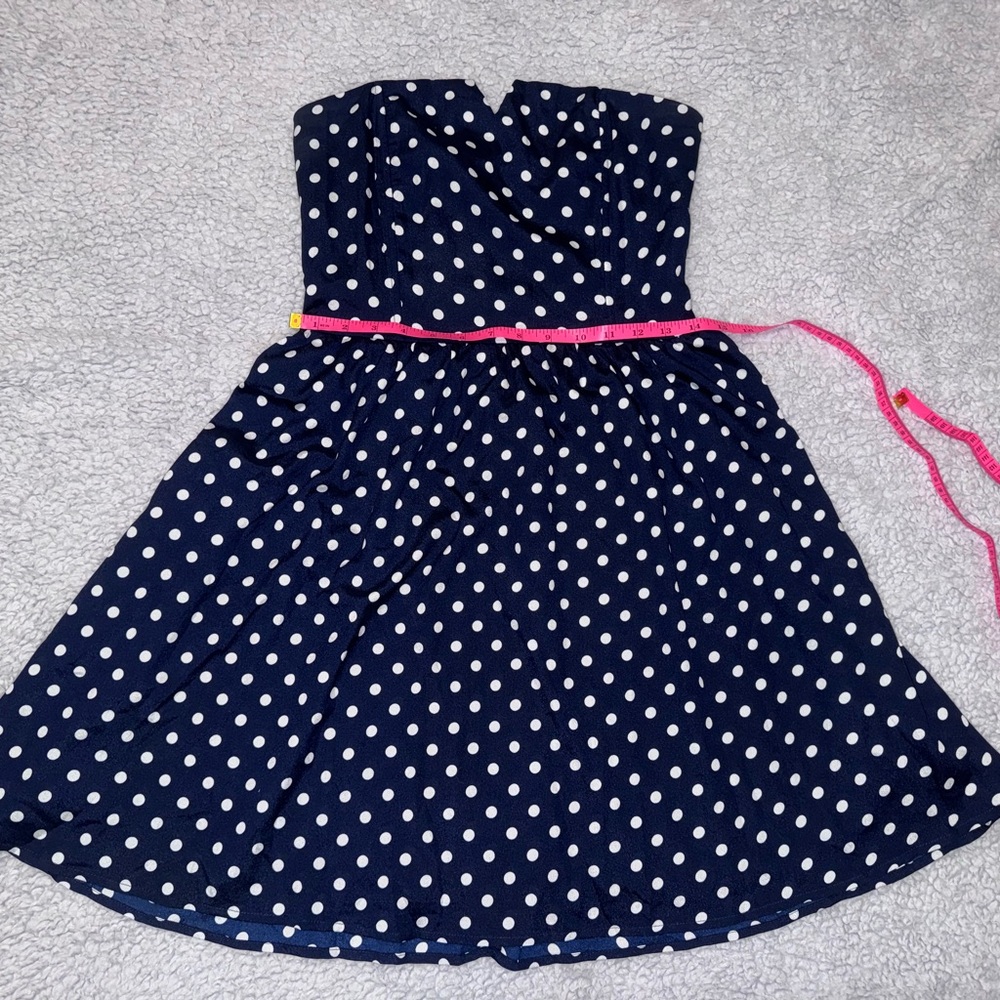 Blue and White Strapless A-line Dress